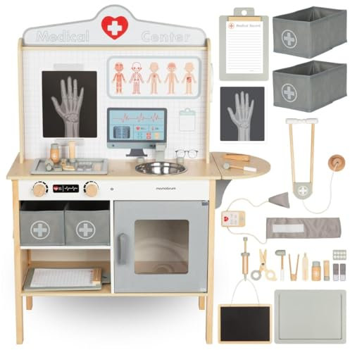 Mamabrum Cabinet de médecine en Bois XXL - Docteur Set avec Accessoires, Enfants 3+ | Accessoires Médicaux Réalistes, Développement Imaginaire et Compétences Manuelles, Jeu de rôle Jouet