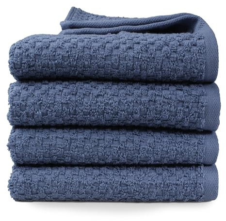 DoubleDry Popcorn Handtücher Set– 4er Set 50x100 cm Baumwolle – 420 g/m² – Weich & Saugstark – Badetuch badehandtücher - Oeko-Tex Made in Green Zertifiziert (Blau)