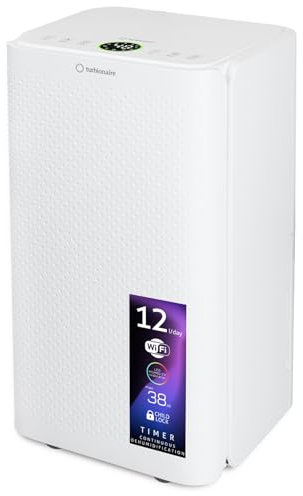 Déshumidificateur d’air 2-EN-1Turbionaire SENSO N12 WiFi 12 L/Jour, Purification d'air avec ioniseur, Silencieux, Réservoir 2 L, Minuterie 24h, Contrôle APP, Séchage du Linge, Capteur d'humidité, 25 ㎡