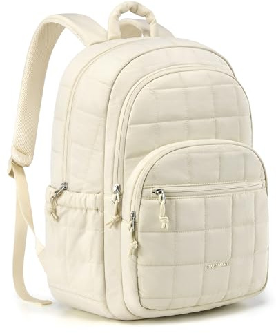 bagsmart Laptopryggsäck, quiltad vattentät datorryggsäck för 15,6 tum bärbar dator, college resor, Beige, M, urban