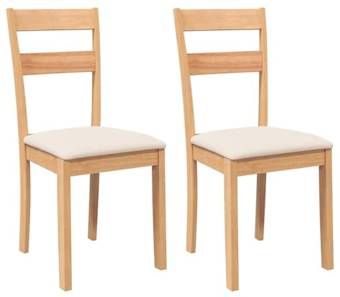 vidaXL Chaises à Manger Coussins 2 pcs Naturel Bois Massif Caoutchouc