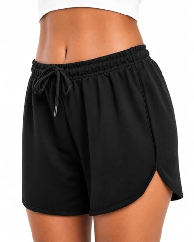 COMEOR Ladies' Loose Fit Cotton Shorts - Women's Summer Casual Lounge Short, Workout Jogging Athletic Gym Wear, Running Yoga Sports Pyjama Bottoms (Black, M)