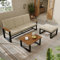 Ball & Cast Gartenmöbelset für 3-4 Personen, Balkonmöbel mit 3-Sitzer Sofa, Couchtisch und Hocker, Lounge Möbel Outdoor mit Akazienholzplatte und Verzinktem Stahl, Beige+Schwarz