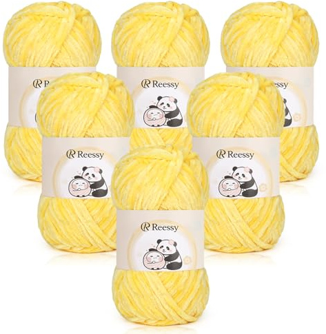 Reessy Chenille Yarn 600g, Chunky Chenille Yarn for Crochet&Knitting-Yellow | Super Soft Fluffy Velvet Yarn, Chunky Knitting Wool Thick Yarn for Crochet Blanket, Amigurumi, Handbag, Hat, DIY Crafts