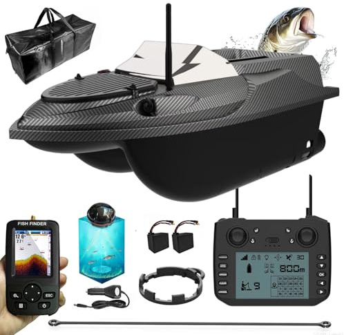 factildfulzhan Barca Esca da Pesca RC con GPS ed Ecoscandaglio, Bait Boat Telecomandata, 180 Waypoint, Controllo 800 m, Serbatoi Esca 3 kg, Ritorno Automatico, Rilascio Amo e Rete, Nera