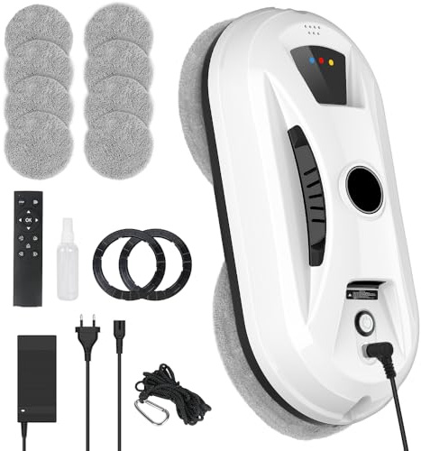 Robot Lavavetri, Lavavetri Elettrico per Finestre con Aspirazione da 5600 Pa, Pianificazione Intelligente del Percorso per la Pulizia Automatica, Tecnologia di Rilevamento dei Bordi per Finestre