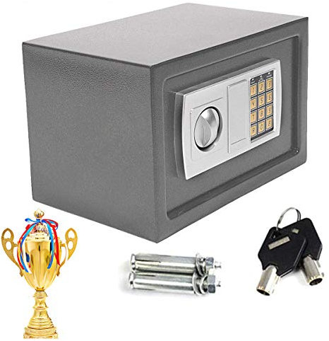 Mini cassaforte elettronica in acciaio digitale per soldi con 2 chiavi, volume da 4,6 litri, colore grigio, cassetta di sicurezza con serratura elettronica, casseforti per casa e ufficio