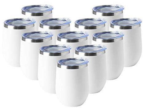 HASLE OUTFITTERS 12oz Wine Tumbler with Lid Stemless Wine Glasses Double Wall Vacuum Travel Mugs stainless steel Coffee Cup for Cold & Hot Drinks Wine Coffee Cocktails Beer 12 Pack White