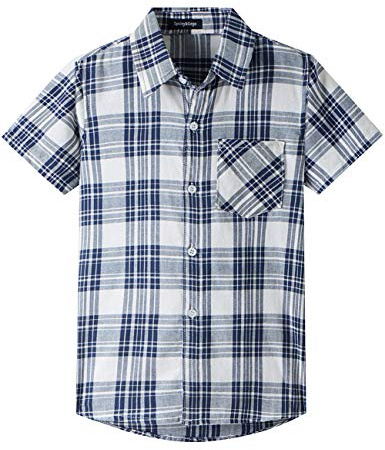 Spring&Gege Camisas de Algodón a Cuadros de Manga Corta con Botones a Cuadros para Niño