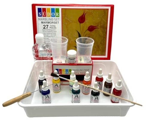 Ebru Malerei Kit de marbrure 27 pièces pour débutants et professionnels. Ebru Marbling Set. Auparavant 5 couleurs, MAINTENANT 9 couleurs (uniquement pour l'Europe)
