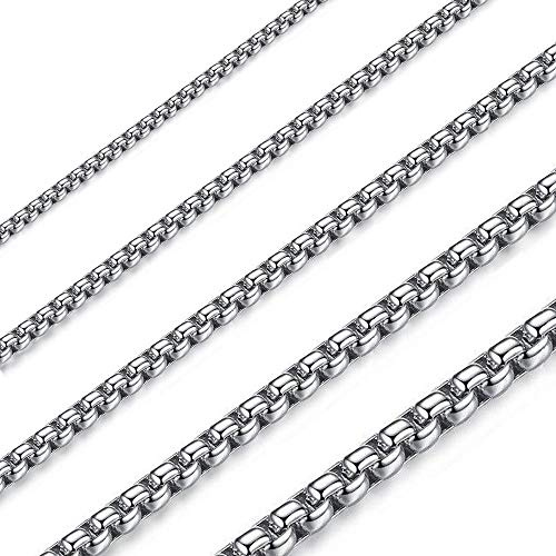 OSTAN 1.5-4.0MM Femmes Hommes Acier Inoxydable Argent Corde française Boîte à chaînes Briolette Catena Vénitien Lien Collier 45-80CM (55.00, Largeur:1.5mm, 1 pièces)