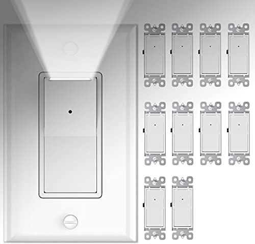 10 Pack SOZULAMP Light Switch with LED Night Light 15Amp 120/277Volt Rocker Single Pole Wall Switch, Automatic On/Off Sensor
