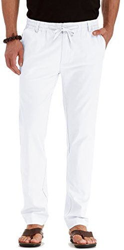 Sailwind Linen Trousers for Men Men's Elasticated Waist White Trousers Casual Drawstring Summer Beach Loose Pants (Pure White, 32)