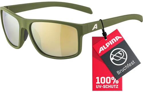 ALPINA NACAN I - Verspiegelte und Bruchsichere Sonnenbrille Mit 100% UV-Schutz Für Erwachsene, olive matt