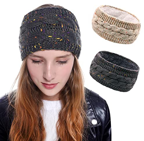 XPOOP 2 Pezzi Fascia Invernale per Donna Tessuto di Lana Scalda Knit Elastica Fascia per Capelli Fascia Invernale Capelli Donna, Capelli Caldo Fascia Elastica a Turbante