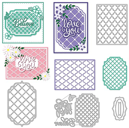 BENECREAT 4 Styles Net Lace Frames, Grid Background Metal Cutting Dies for DIY Paper Craft Card Making Scrapbooking Decor