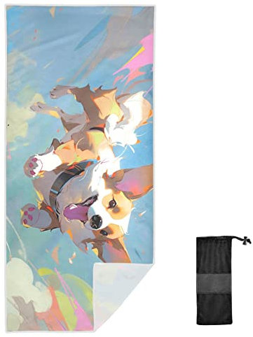 FRODOTGV Cute Happy Puppies Flying Up Lightweight Beach Towels Oversized Quick Dry Swimming Pool Towel with Storage Bag for Adults Kids,31x71in