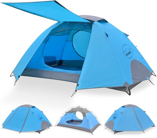 KAZOO Waterproof Backpacking Tent 2/3 Person Lightweight Camping Tents 2/3 People Hiking Tents Aluminum Frame Double Layer (2P Blue)