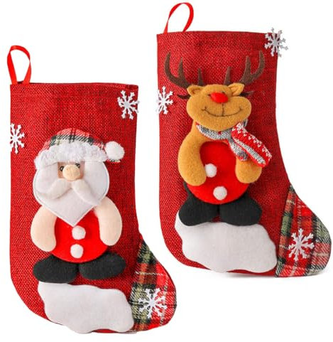 EODKSE 2er Set Weihnachtsstrümpfe mit kreativen Nikolausmuster - perfekt als Geschenkbeutel, Baumschmuck und Dekoration für Kamin und Kinderzimmer - eine tolle Ergänzung für Jede Weihnachtsfeier!