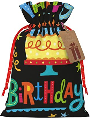 Bolsa de regalo con cordón para tarta grande de feliz cumpleaños, bolsa de regalo artística de tela de Navidad, encantadora bolsa de arpillera para todas las ocasiones