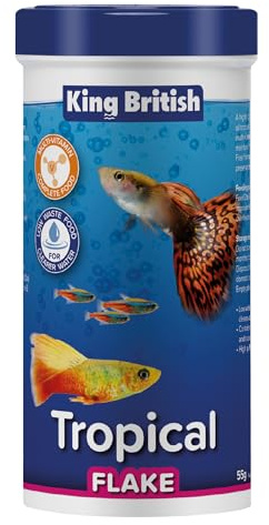 King British | Copos para Peces Tropicales 55g: Alimento Completo con Multivitaminas e Ingredientes Naturales para Acuario