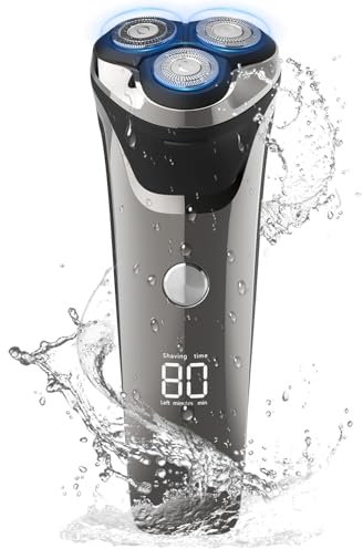 Rantizon Rasoir électrique pour homme, rasoir rotatif électrique professionnel humide et sec pour homme rechargeable par USB IPX7 étanche avec tondeuse pop-up sans fil 4D pour homme