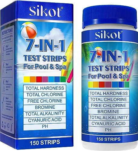JSBNQRMZ 7 en 1 Bandelette pour Eau de Piscine et Spa,150 bandelette piscine,Bandelettes Spa et Piscine pour Test Brome,pH,le chlore total,le brome,la dureté totale,l’alcalinité totale