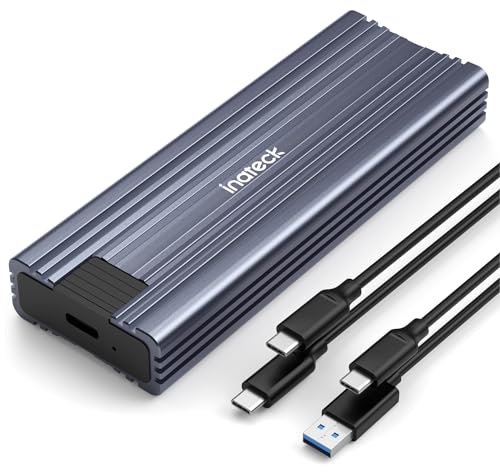 Inateck NVMe M.2 USB 3.2 Festplattengehäuse mit Kühlkissen 10 Gbps, unterstützt M.2 SATA B+M Key und NVMe M Key/B+M Key SSD (2242, 2260, 2280) mit USB CC und USB AC Kabel, werkzeuglos, FE2025
