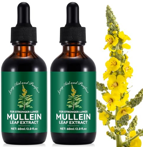 Mullein Leaf Extract for Lungs, Mullein Drops for Lungs, Natural Mullein Leaf Drops for Smokers,Cleanse & Respiratory Function for Lungs (2 PCS)