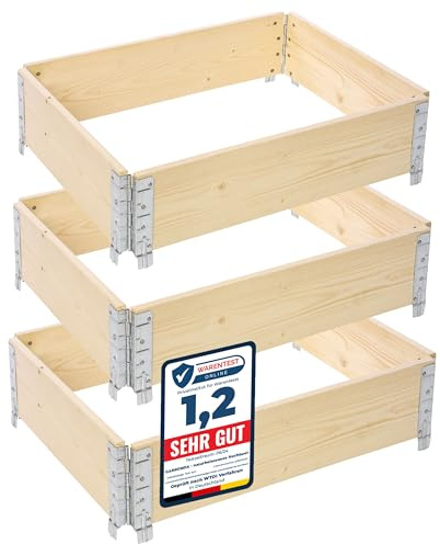 Garronda naturligt trädgårdshögbädd – stapelbar och hopfällbar pallkrage i trä för växter, blommor, örter, frukt och grönsake Natur 3-pack, 80x60x20 cm GD-0141