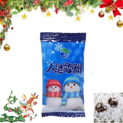 Rakiuty Sofortiges Schneepulver,Fluffiger Kunstschnee,100g Künstliches Schneepulver,Künstliches Flauschiges Schneepulver,Dekoschnee Simulation Schnee für Winter Weihnachten Party Weihnachtsdeko