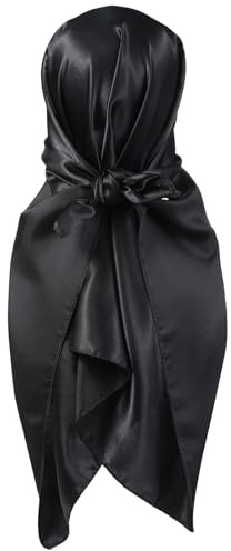 Qianyu 35 Inch Large Square Satin Head Scarf Halloween Silk Feeling Women’s Black Hair Bandanas Scarves Lightweight Neck Scarf Sleeping Wraps for Women Men Night Sleeping Headscarf