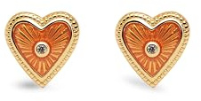 SINGULARU - Pendientes My Heart. Latón con Acabado en Baño Oro de 18Kt. Motivo Corazón y Detalles en Circonita y Esmalte. Cierre Silicona. Joyas para Mujer