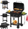 Holzkohlegrill XXL mit Deckel Standgrill große Grillfläche Grillwagen höhenverstellbarer BBQ Grill Kohlewanne Thermometer Ablagefläche Aschebehälter Lüftungssystem für Garten Terrasse Balkon