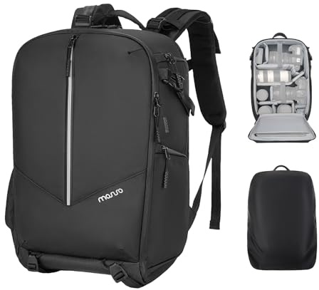 MOSISO Vattentät kameraryggsäck, DSLR/SLR/spegellös stor kameraväska fotoryggsäck med regnskydd och 16 tums laptopfack och stativhållare och vertikal ficka fram för Canon/Nikon/Sony, svart