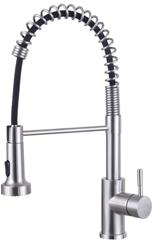 HOTTIST Stainless Steel Kitchen Sink Taps Mixer with Pull Out Spray, Swivel Single Handle High Arc Pull DownKitchen Faucet (Stainless Steel)