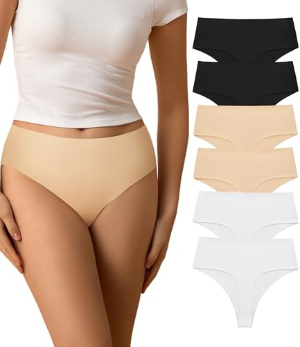 SHARICCA Tanga sin costuras para mujer, de cintura alta, sin costuras, suave, transpirable, no se muestra, paquete múltiple, Multicolor-c, L