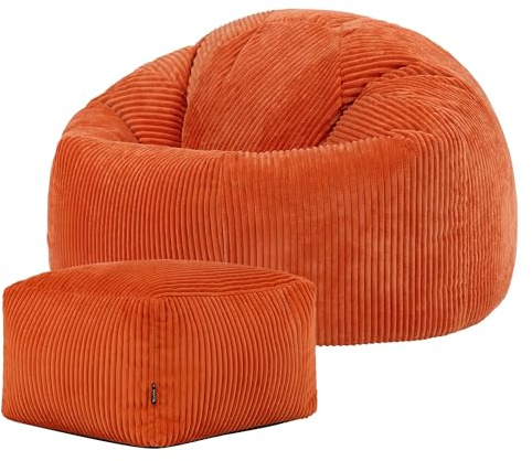 icon Kingston Cord Bean Bag & Footstool with Filling Included, Terracotta