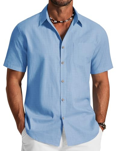 COOFANDY Chemise Homme Manches Courtes Chemise d'Été Léger Style Vacances Décontracté Chemises Boutonnées Chemisette pour Homme Casual Regular Fit
