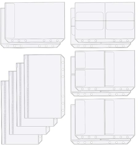 GIONAR 12 Pcs A5 Binder Inserts, 6-Hole Clear PVC Zipper Pockets, A5 Ring Binder Pockets & Punched Pockets, Planner Inserts for Notebook, Sticker Organizer Binder Bags