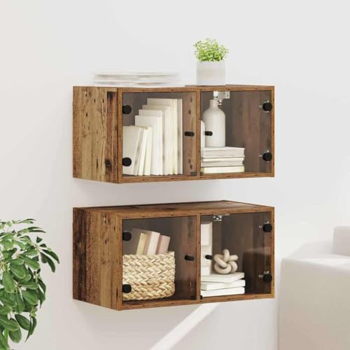 Genérico Armarios de Pared 2 pcs Madera Vieja 68 x 37 x 35 cm,Mobiliario,Armarios y Almacenamiento,Taquillas y armarios de Almacenamiento,Marrón,882914