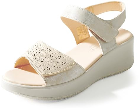 STRAPPO SOFT Sandali Donna con Doppio Strappo Regolabile Caviglia e Avampiede Zeppa Comfort Suola Alta Ammortizzata Antiscivolo Estivi Oro, 37