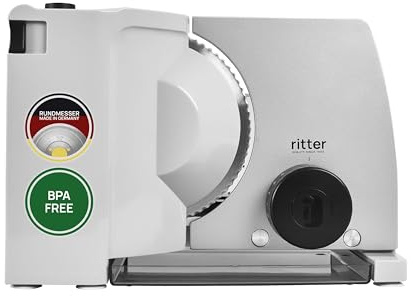 ritter compact 7 Affettatrice elettrica universale, metallo, lama dentata, spessore regolabile fino a 23 mm, per pane formaggio frutta verdura