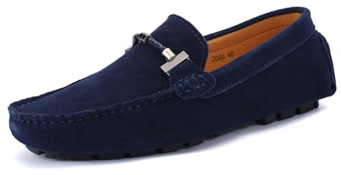 DADAWEN Hommes Daim Penny Loafers Confort Chaussures de Conduite Mocassin Slippers Chaussures de Décontractées - Bleu foncé 43