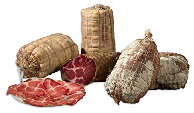 Pacco con coppa e pancetta nostrane bergamasche Cascina Pizzocchero confezione con tranci da 1 Kg ca
