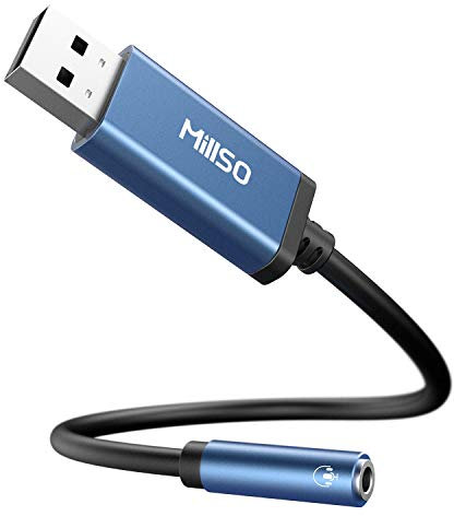 MillSO USB to 3.5mm Audio Jack Adapter, Sapphire Blue TRRS USB to AUX Audio Jack External Stereo Sound Card for Headphone, Speaker, Mac, PS4, PC, Laptop, Desktops - 1 Feet