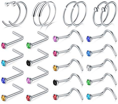 AceFun Näsringar ring näsa piercing nitar färgglada nässkruv 20 g 18 g 316L kirurgiskt rostfritt stål septum piercing kroppssmycken piercing näsring dubbar, Rostfritt stål