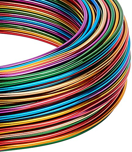 BENECREAT Multicolor Jewelry Craft Aluminum Wire (15 Gauge/1.5mm, 136 Feet/41m) Bendable Metal Wire with Storage Box for Jewelry Beading Craft Project - Gold, Green, Red, Purple, Blue