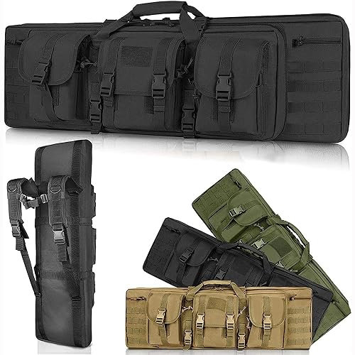 SJASD Gewehrtasche 2 langwaffen,Lange Jagdtasche,waffentasche für langwaffen,mit Doppelfach & 3 Große Zubehör Beutel,für Outdoor Tactical Gewehr (118cm, Black Schwarz)