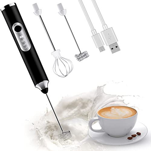 ADOV Milchaufschäumer, Edelstahl Elektrisch Milchschäumer Stab Schneebesen, Wiederaufladbar Batteriebetriebener Milk Frother Handheld für Kaffee, Latte, Cappuccino, Heiße Schokolade, Eier – Schwarz